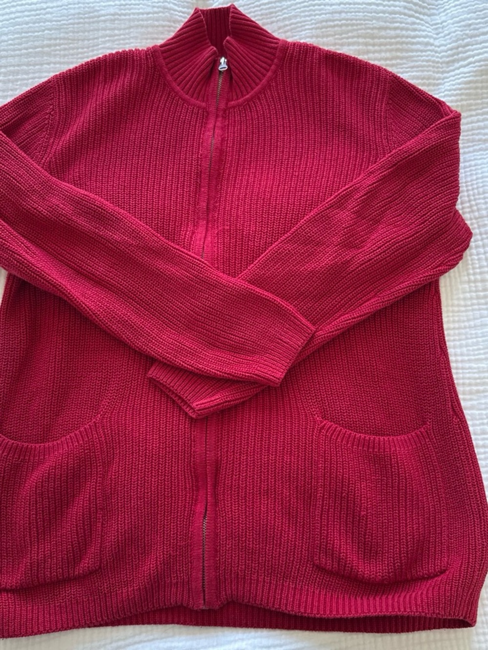 Mens Red Zip-Front Knit Sweater with Pockets